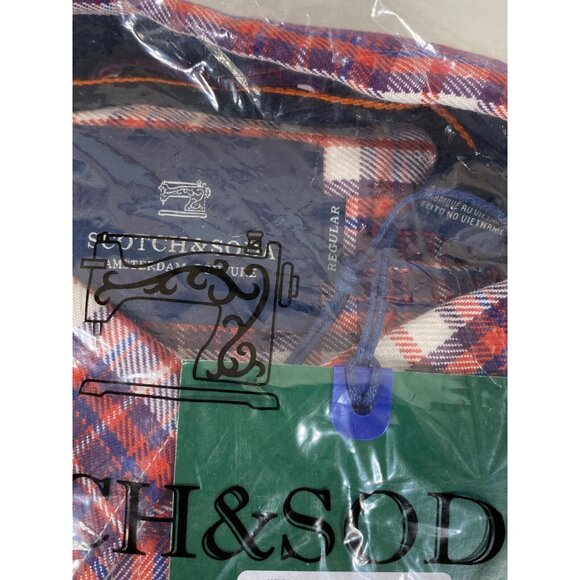 Scotch & Soda Mens Amsterdam Couture Button Up Flannel Shirt Large Red Plaid - Picture 3 of 8